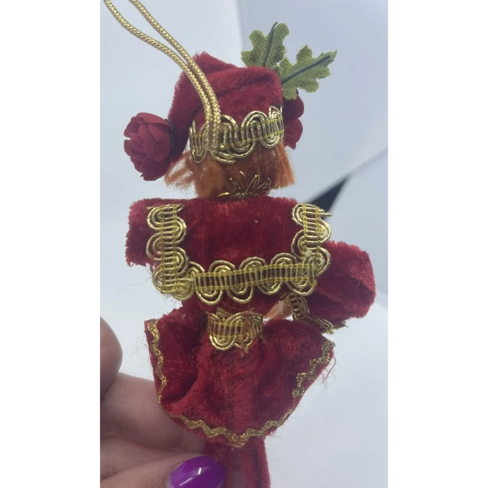 2 Vtg 50s Christmas‎ Ornaments Velvet Silk Celluloid Hands Bo Peep Drummer Boy